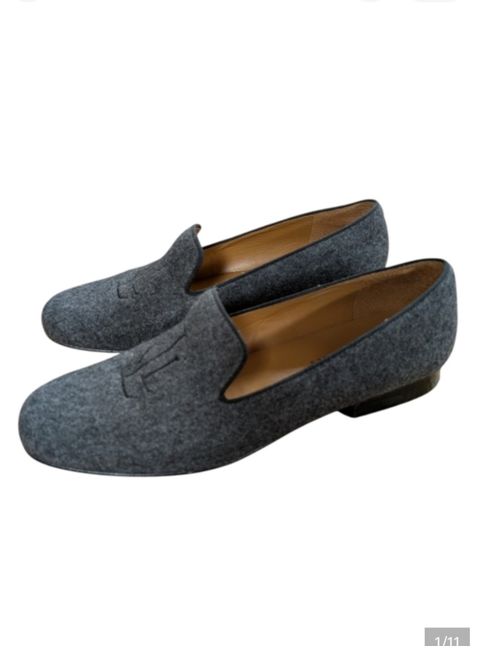 Lauren Ralph Lauren Charcoal Gray Monogrammed Wool Loafer Size 6